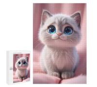 Cute Kitten with Big Blue Eyes - Wooden Brain Teaser for Adults, 1000 PCS, Year-End Present - for Quiet Evenings And Focused Play