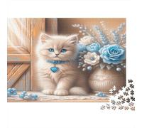 Cute Kitten with Blue Eyes Year in Pictures 1000 Piece with High Definition Print Jigsaw Puzzles As An Ultra Difficult Puzzle for Travel Jigsaw Puzzle 38x26cm/1000pcs