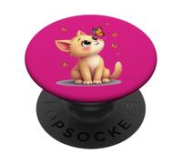 Cute Kitten With Butterflies - Cute Cat Lover PopSockets Adhesive PopGrip