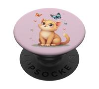 Cute Kitten With Butterflies - Cute Cat Lover PopSockets Adhesive PopGrip
