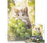 Cute Kitten with Grapes in The Rain Jigsaw for Adults 1000 Pieces Reason Boost Indoor Play Playful Challenge Wall Art (38x52cm)