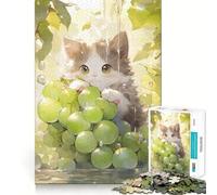 Cute Kitten with Grapes in The Rain Jigsaw for Adults 1000 Pieces Reason Boost Indoor Play Playful Challenge Wall Art (38x52cm)