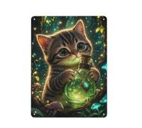 Cute Kitten with Magic Potion Metal Sign 40x30cm, Wall Art, Wall Decor | At winter gatherings, metal display signs give the games room a neat finishing detail.