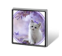 Cute Kitten with Purple Bow Unisex Brooches & Pins Square Lightweight Lapel Badge Jewelry for Clothing Shawl Hat
