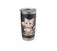 Cute Kitten with Tulip Flower Stainless Steel Insulated Tumbler