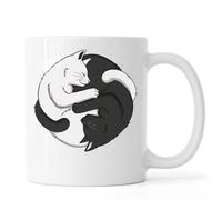 Cute Kitten Yin and Yang Graphic Ceramic Tea Coffee Mug White