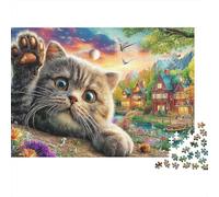 Cute Kitten1000pc Cardboard Stretching Cat Jigsaw Puzzle for Adults Hard Difficult Challenge Office Break Stress Relief Home Decoration 70x50cm/1000pcs