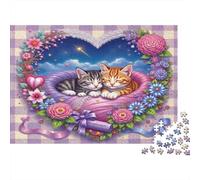 Cute Kittens 1000 Piece Jigsaw Puzzle Paper for Adults Romantic Floral Frame Focus and Relax Decoration Gift 70x50cm/1000pcs