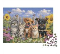 Cute Kittens And Puppies Garden Jigsaw Puzzles Puzzle for Adults Kids. 1000 Piece Impossible Challenge Toy Educational Game Home Decoration for Adults& Kids Age 14 Years Up 70x50cm/1000pcs