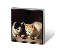 Cute Kittens Cats with Snails Badge Pin Brooch Square Shape Button Aluminum Decor for Backpacks Hats 0.7 Inch