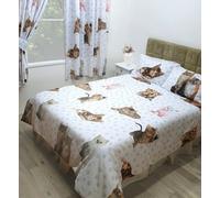 Cute Kittens Duvet Cover Set, Single Bed Size, Rachael Hale, Paw Print Cats White Pink Grey