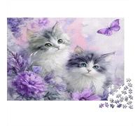 Cute Kittens-Floral Fantasy Art Jigsaws 1000 Pieces for Adults with Precision Cut Centenary Jigsaws Purple Flower Kittens As A Stress Relief Puzzle for Fun Activity for Home 70x50cm/1000pcs