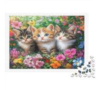 Cute Kittens Garden 1000 Piece Jigsaw Puzzle Set Adult Jigsaws Educational Challenge Fun Present Value Pack Wall Decoration 38x26cm/1000pcs