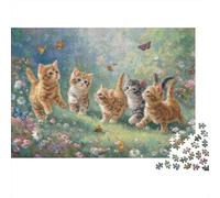 Cute Kittens Garden Jigsaw Puzzles Puzzles for Adults Kids. 1000 Piece Whimsical Challenge Toy Educational Games Home Decoration for Adults& Kids Age 14 Years Up 52x38cm/1000pcs
