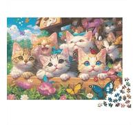 Cute Kittens Garden Scene 1000 Piece Jigsaw Puzzle Set Adult Jigsaws Educational Challenge Fun Present Value Pack Wall Decor 70x50cm/1000pcs