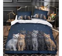 Cute Kittens Group Quilt Cover 3D Design Printed Super Soft 3 Pcs Bedding Set Zipper Starry Night Duvet Cover Ultra Soft Anti-allergic for Kids Adults Women Teens Youth Boys Double（200x200cm）