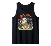 Cute Kittens Group Red Poppies Spring Flowers Cat Lover Tank Top
