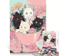 Cute Kittens in A Teacup Jigsaw Puzzle for Adults 1000 Pieces Think Smart Tight Cut Home Activity Xmas Gift (38x52cm)