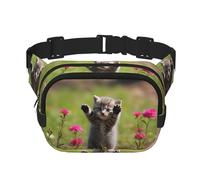 Cute kittens in the grass Square double - layer fanny pack with adjustable shoulder strap - travelling fanny pack - perfect for outdoor sports, Black, One Size