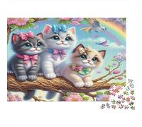 Cute Kittens Rainbow 1000 Pieces Jigsaw Puzzle for Adults & Kids 12+, Premium Cardboard, Cats with Bows, Educational Family Activity, Improves Memory & Problem-Solving Skills 52x38cm/1000pcs