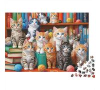Cute Kittens Reading 1000 Piece Adults & Family Jigsaw Puzzle Playful Kittens Gathering on A Bookshelf Premium Sturdy Vibrant Challenging 70x50cm/1000pcs
