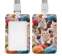 Cute Kittens Retractable ID Badge Holder with Lanyard - Vertical Badge Reel,Keychain Clip,Name Tag Id Card Holder Protector for Nurse Officer Teacher Security Staff Women Men
