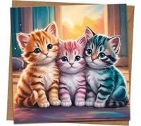 Cute Kittens Square Greeting Card 145mm x 145mm with Kraft Envelope, Blank Inside - Cat Lover Birthday, Thank You, Get Well, Anniversary, All Occasion