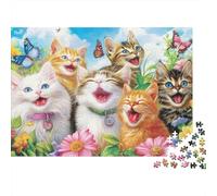 Cute Kittens Yawning 1000pc Cute Happy Cats Thick Cardboard Jigsaw Puzzle for Stress Relief Seekers Christmas Gathering Home Decor Home Leisure Time Social Icebreaker 38x26cm/1000pcs