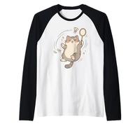 Cute Kitty Badminton Player Shuttlecock Sports Pet Lover Raglan Baseball Tee