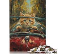 Cute Kitty Cabriolet Car Jigsaw Puzzles 500 Pieces for Adults | Puzzles | 500 Piece Puzzle Educational Games Home Decoration Puzzle 500pcs (52x38cm)