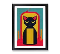 Cute Kitty Cat Abstract Framed Print | A4 Black Framed Wall Art | Ready to Hang | Abstract Animal Picture | Living Room Bedroom Lounge Office