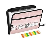 Cute Kitty Cat Family Pink Expanding File Folder with Sticky Labels, 13 Pockets Accordion File Folder Document Organizer Expandable Zip File Folder with Zipper Closure