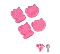 Cute Kitty Cookie Cutter, 4-Piece Cookie Cutter Set with Embossing Stamp Set, Cookie Stamp Kitchen Baking Tools for Cookie Pastry Accessories (Comes with Egg White Separator and Measuring Spoon)