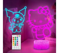 Cute Kitty Night Light -3D LED 16 Color Change Cat Lamp,with 2 interchangeable cartoon characters, Remote control,Timer function,kitty fans Gift,for Girls Room Decoration, Christmas, birthday Gift