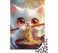 Cute Kitty Noodle Feast 1000-Piece Puzzle for Adults, 70x50cm/1000pcs, White Pieces with A Smooth Surface; for Quiet Downtime Without A Screen