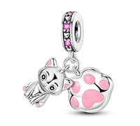 Cute Kitty Paw Pet Animal Cat Charms for Bracelets Necklaces Sterling Silver with Colorful CZ Stones, Dijes para Pulseras Bisuteria Pendants Beads DIY Charm Jewelry Gifts for Women and Her