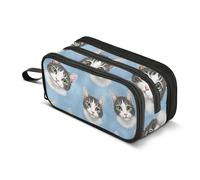 Cute Kitty White Grey Cats Big Pencil Pouch Zipper Pencils Case Classroom Pen Bag Boys Colored Storage Pencil Bags Kids Back to School Supplies Organizer 8.86x3.54x4.33in
