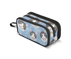 Cute Kitty White Grey Cats Big Pencil Pouch Zipper Pencils Case Classroom Pen Bag Boys Colored Storage Pencil Bags Kids Back to School Supplies Organizer 8.86x3.54x4.33in