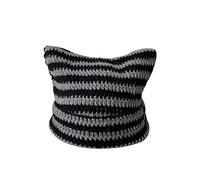 Cute Knitted Beanie hat Women Autumn and Winter Warm Pullover hat Cute cat Ear Protection Wool hat Beanie hat, Black Grey, One Size