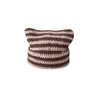 Cute Knitted Beanie Hat - Women's Autumn & Winter Warm Wool Pullover with Cat Ear Protection, Powder Coffee, One Size