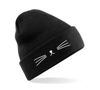 Cute Knitted Whiskers Beanie Lightweight Cosy Double Layer Cuffed Hat For Cat Lovers Design Ladies Warm Kids Teen Adults Unisex Winter Christmas (as8, alpha, s, m, regular, regular, Black)