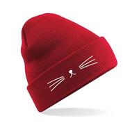 Cute Knitted Whiskers Beanie Lightweight Cosy Double Layer Cuffed Hat For Cat Lovers Design Ladies Warm Kids Teen Adults Unisex Winter Christmas (as8, alpha, s, m, regular, regular, Red)