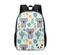Cute Koala Bamboo Print Backpack 17 Inch Cartoon Floral School Bag for Kids Children Butterfly Leaves Playful Daypack (08)