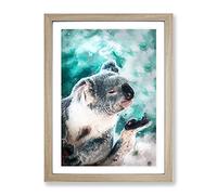 Cute Koala Bear In Abstract Modern Framed Print | A4 Oak Framed Wall Art | Ready to Hang | Abstract Animal Picture | Living Room Bedroom Lounge Office