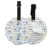 Cute Koala Bears and Floral,Luggage Tags Pu Leather Name Tag Travel Suitcase Identifier ID Tags Durable Baggage Label 2 pcs
