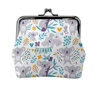 Cute Koala Bears and Floral, PU Leather Coin Purse, Small Wallets, Change Pouch with Kiss Lock Clasp Buckle, Change Purse