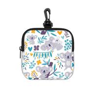 Cute Koala Bears and Floral, Square Zipper Storage Bag, Neoprene Coin Purse, Small Wallets, Change Pouch, Change Purse