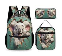 Cute Koala Bookbag School Supplies Bundle for Kids Age 8, 3D Animal Bookbag School Supplies Bundle Year 5 for Boys Weekend Adventures Sports Practice and Family Travel