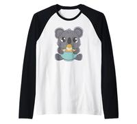 Cute Koala Eating Noodles Cartoon Animal Art Raglan Baseball Tee