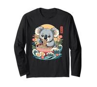 Cute Koala Eating Ramen Bowl Kawaii Anime Waves Long Sleeve T-Shirt